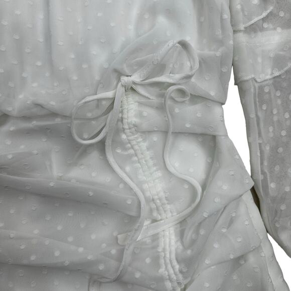 NWT TWO SISTERS White Piper Mini Dress Sz 2 Ruched Shirred Textured Polka Dot XS - Picture 6 of 16